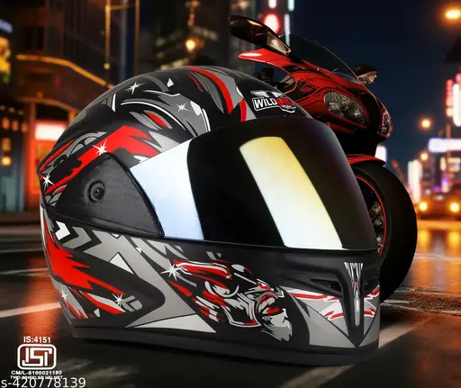 WILD WING RIDERS FULL FACE ISI CERTIFIED LIGHTWEIGHT ABS HELMET GLOOSY FINISH HELMET FOR SCOOTY MOTORBIKE UNISEX HELMET..